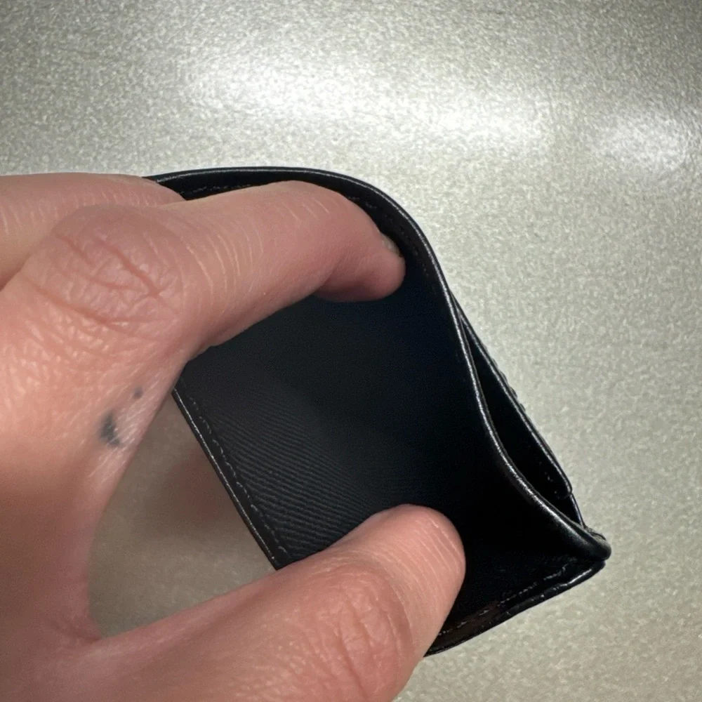 Vintage Black Pebble Grain Leather Slim Card Holder - ID Window - TR Logo